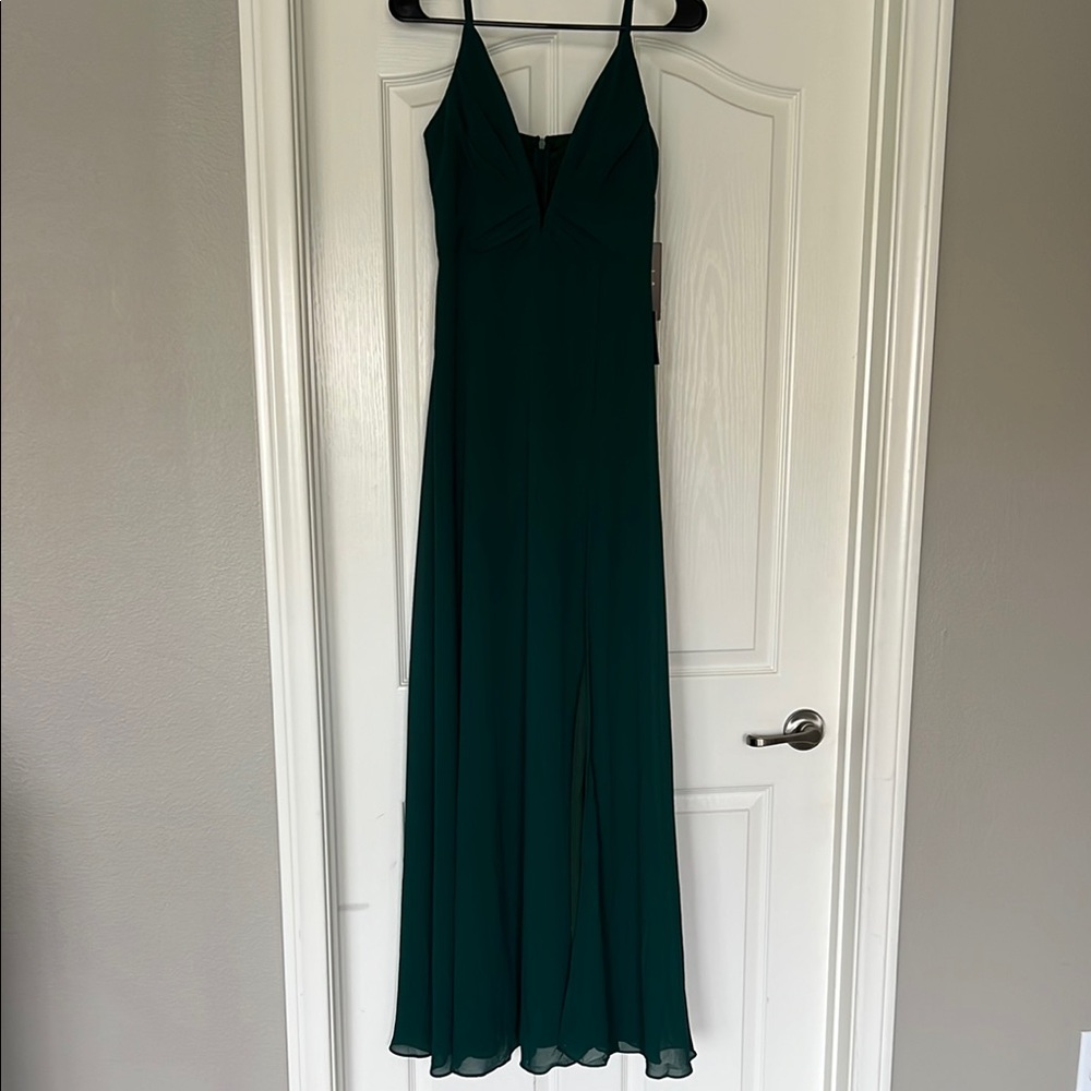 Lulu's Green Spaghetti Strap Maxi Dress for Weddings